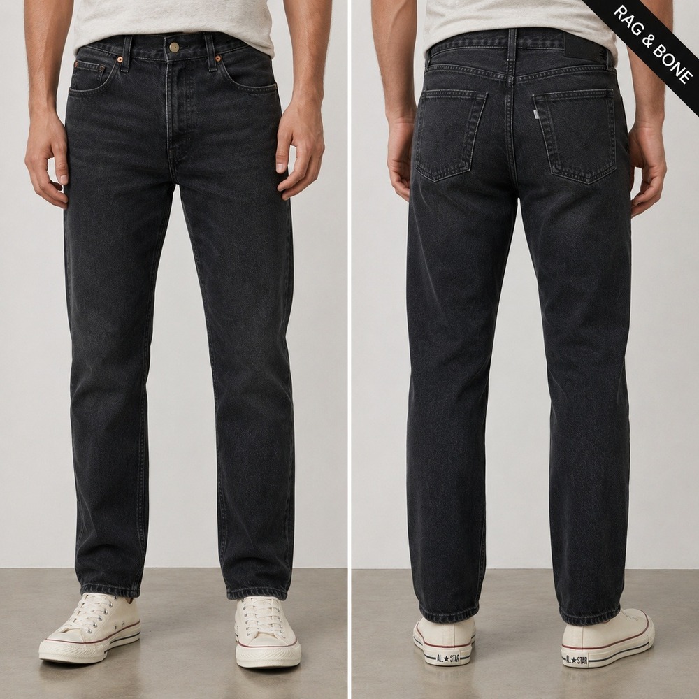 Rag & Bone Jeans Mens 34 Faded Black Straight Leg Button Fly Denim